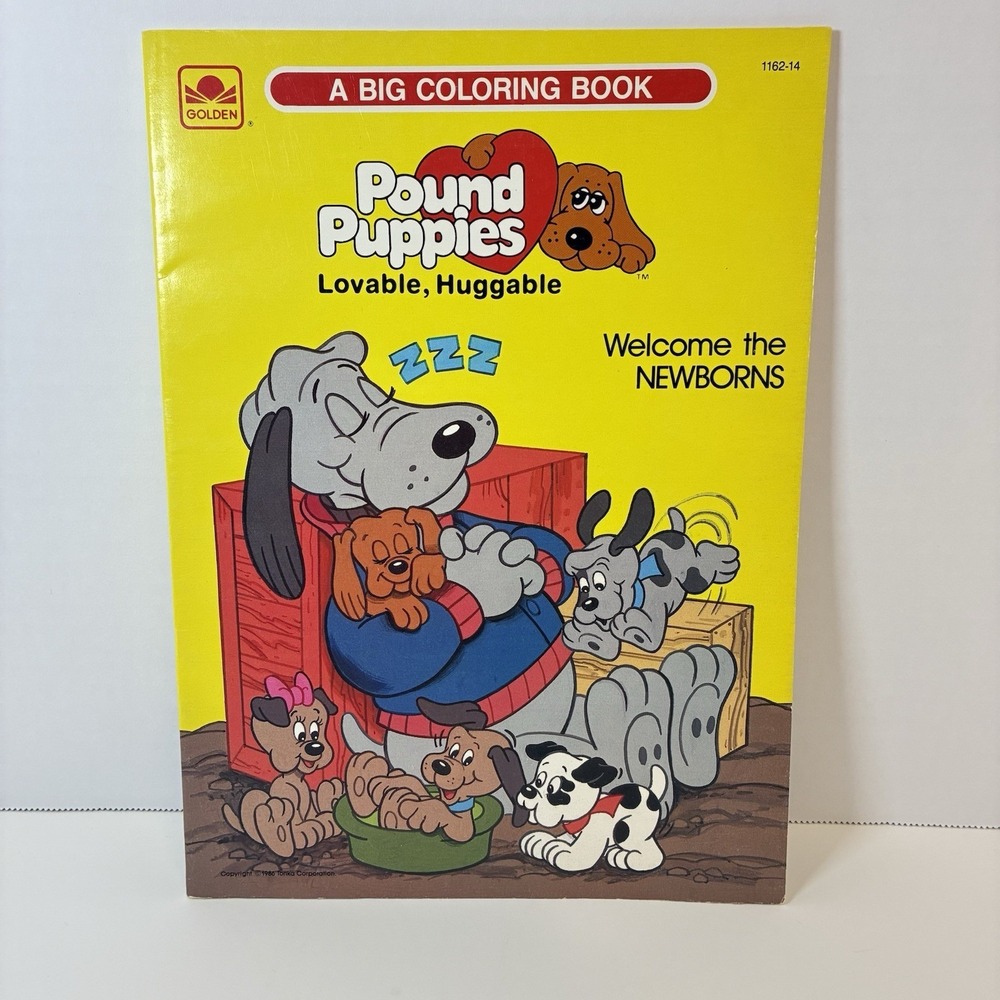 RARE UNUSED Pound Puppies Welcome the Newborns Golden Coloring Book 1986